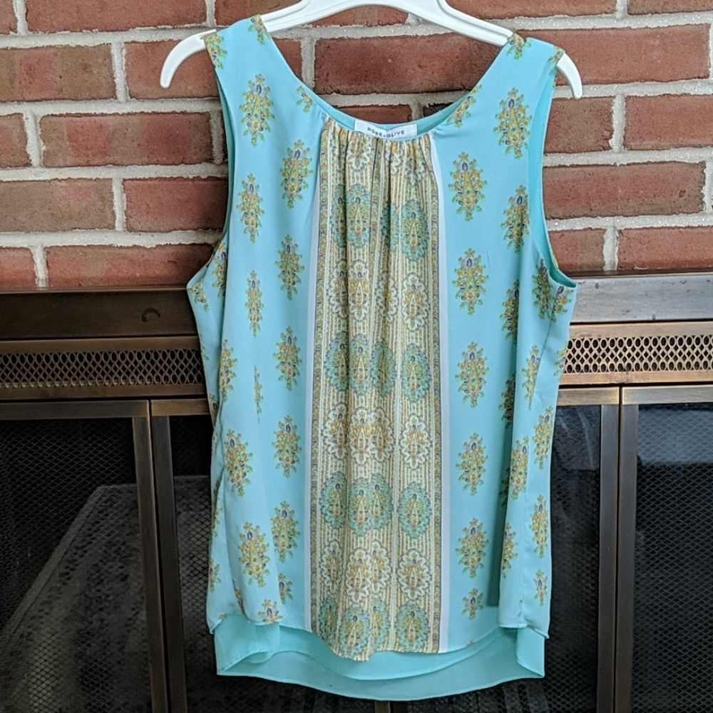 Rose + Olive Aqua Sleeveless Blouse